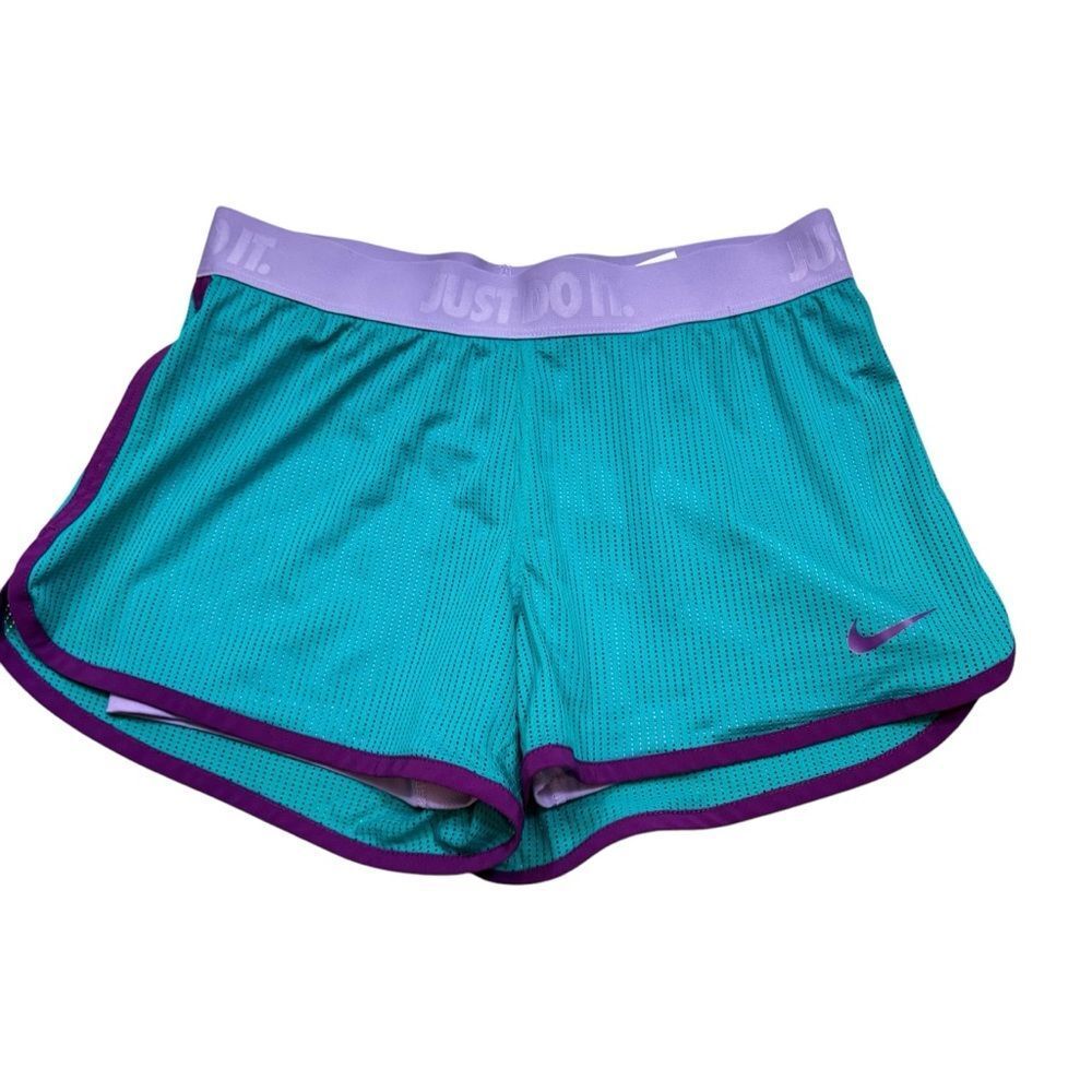 Ladies Nike Dri-Fit Teal and Purple Mesh Athletic Shorts Lined Size Medium